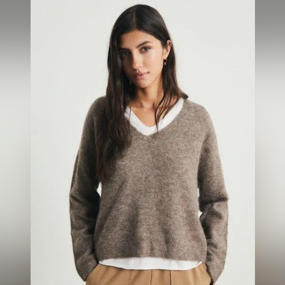 Eileen Fisher Soft Brown V-Neck Sweater - Picture 1 of 4